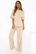 PRETTYGARDEN Women's Summer 2 Piece Lounge Set Short Sleeve Tops Wide Leg Pants Spring Vacation Travel Outfits Clothes