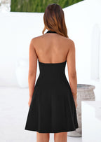 PRETTYGARDEN Cocktail Dresses for Women Short Summer Elegant Halter V Neck Sleeveless A Line Spring Mini Party Dress