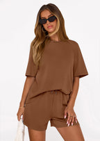 PRETTYGARDEN Women's 2 Piece Lounge Sets Short Sleeve Shirts Casual Tops Shorts Matching Clothing Summer Airport Outfits