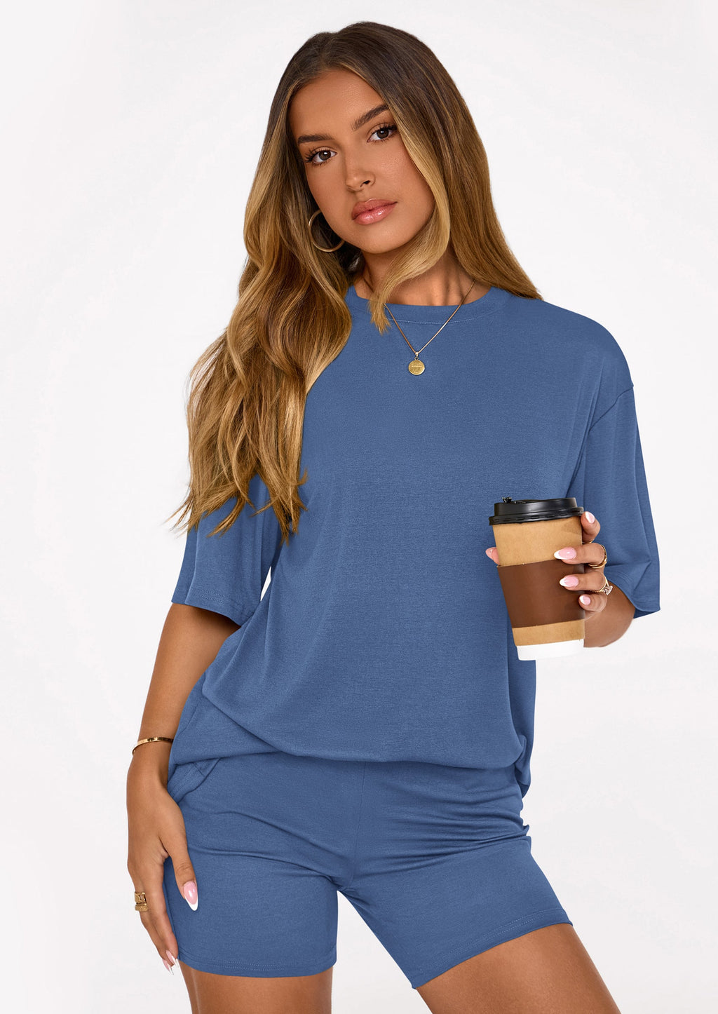 PRETTYGARDEN Women's Two Piece Matching Lounge Sets Summer Casual Tops Short Sleeve Shirts Shorts Travel Airport Outfits