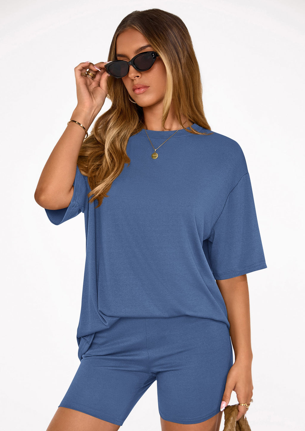PRETTYGARDEN Women's Two Piece Matching Lounge Sets Summer Casual Tops Short Sleeve Shirts Shorts Travel Airport Outfits