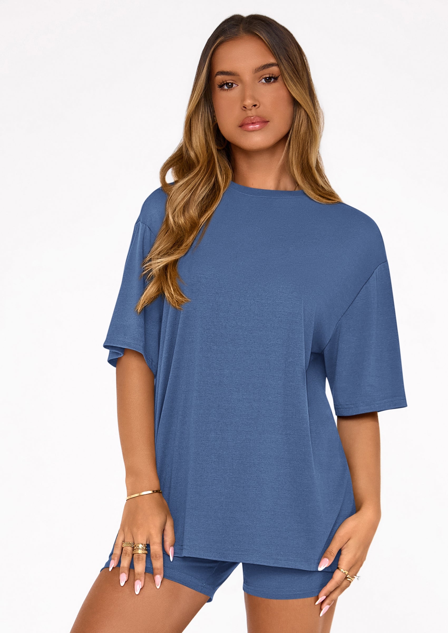 PRETTYGARDEN Women's Two Piece Matching Lounge Sets Summer Casual Tops Short Sleeve Shirts Shorts Travel Airport Outfits