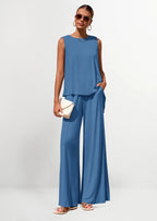 PRETTYGARDEN Women's Two Piece Matching Lounge Sets Asymmetrical Split Tank Tops Wide Leg Pants Summer Outfits Tracksuit