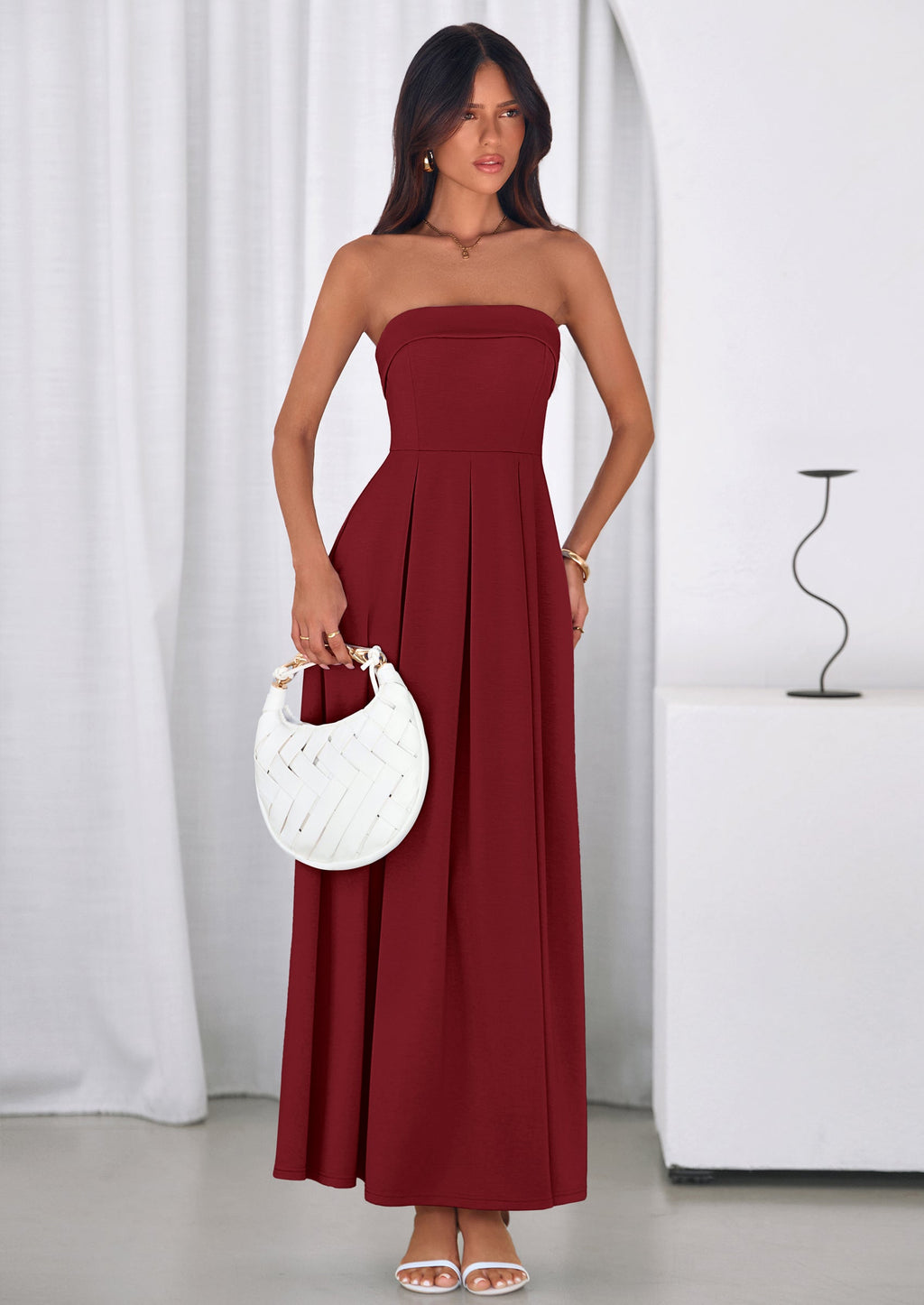 PRETTYGARDEN Cocktail Dresses for Women Summer Formal Elegant Tube Top Strapless Spring Wedding Guest Party Midi Dress