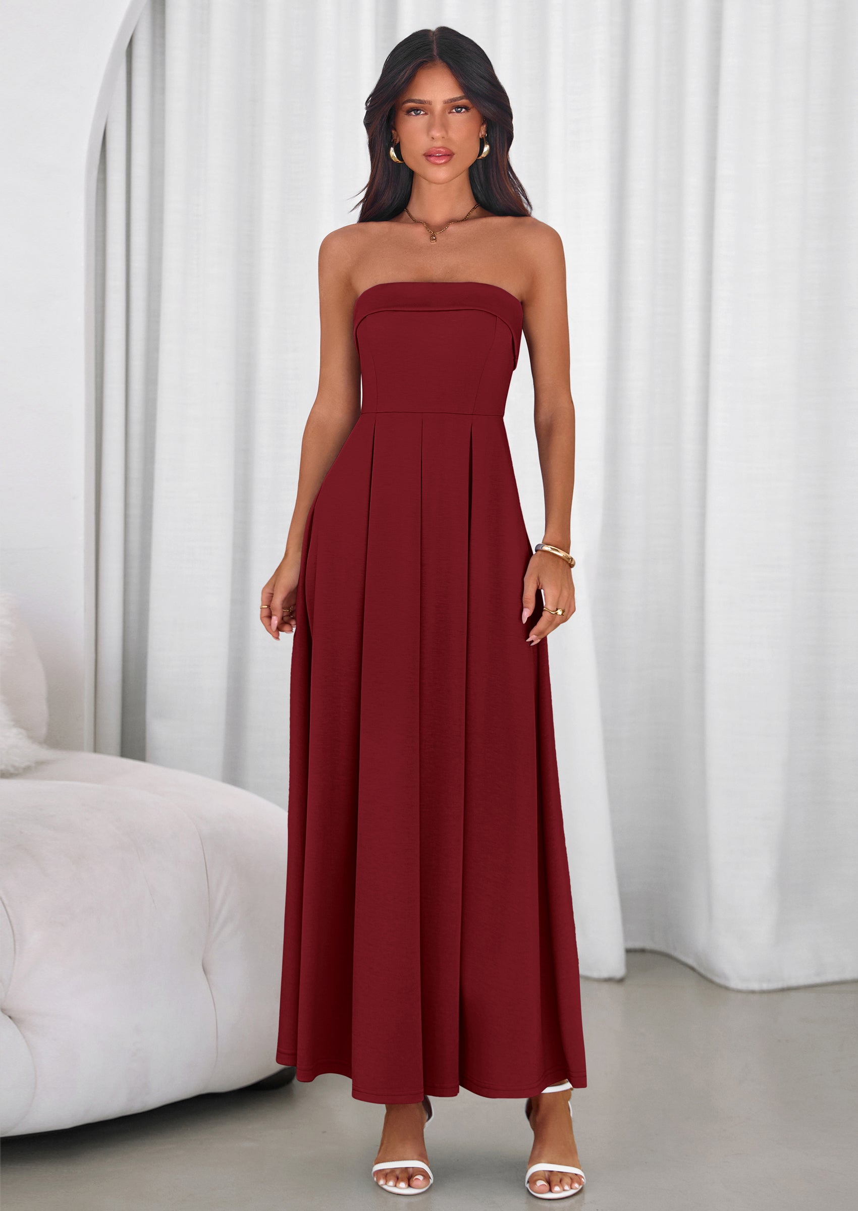 PRETTYGARDEN Cocktail Dresses for Women Summer Formal Elegant Tube Top Strapless Spring Wedding Guest Party Midi Dress
