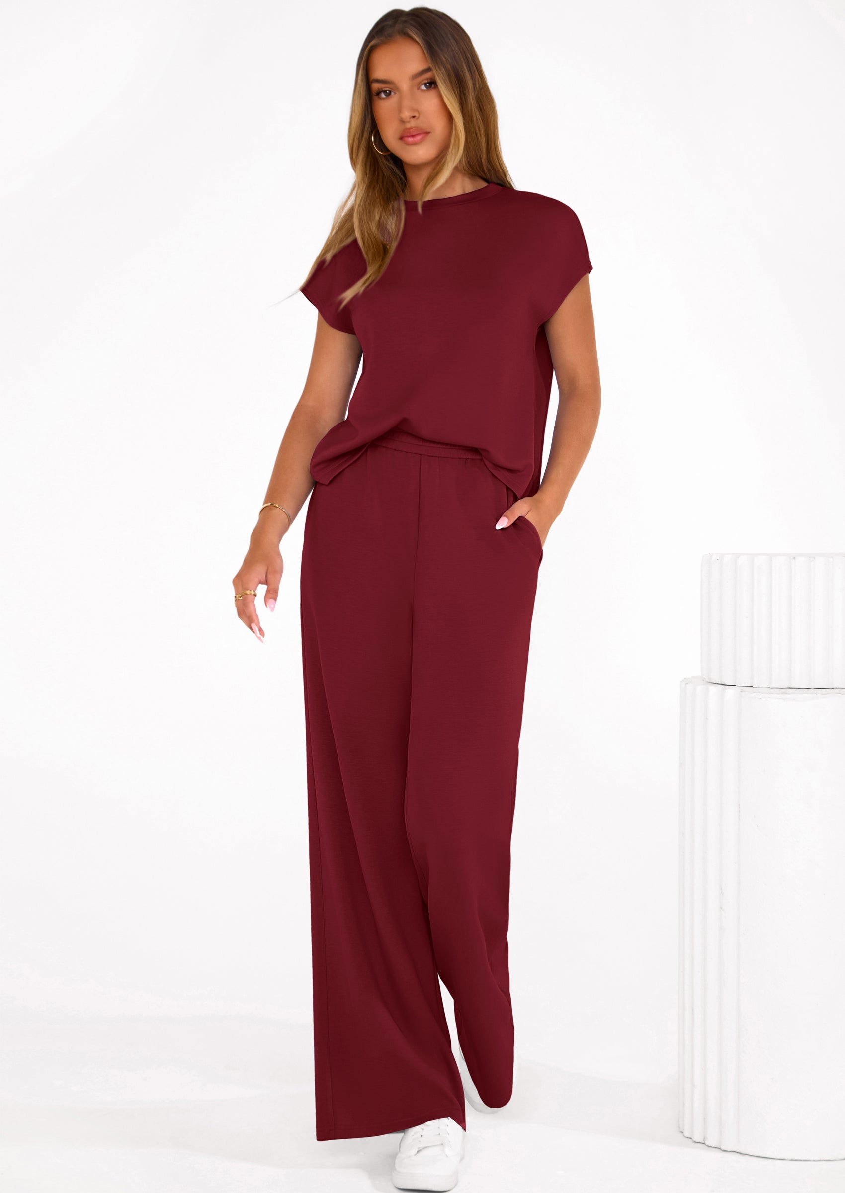 PRETTYGARDEN Womens 2 Piece Outfits Casual Cap Sleeve Lounge Set Summer Tracksuits Matching Sets Beach Fashion Travel Clothes