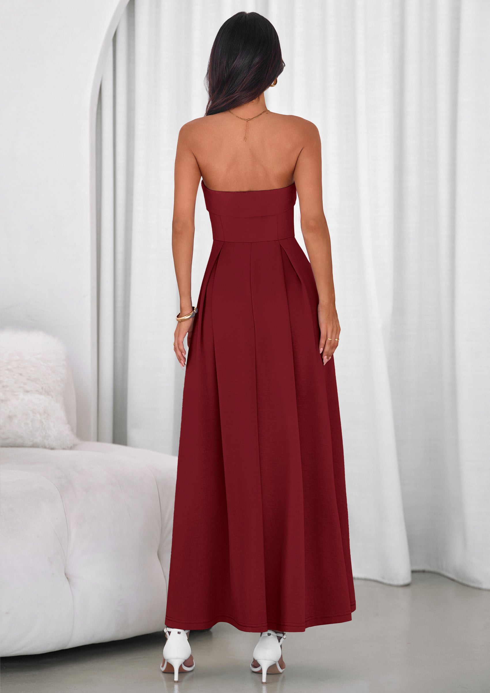 PRETTYGARDEN Cocktail Dresses for Women Summer Formal Elegant Tube Top Strapless Spring Wedding Guest Party Midi Dress