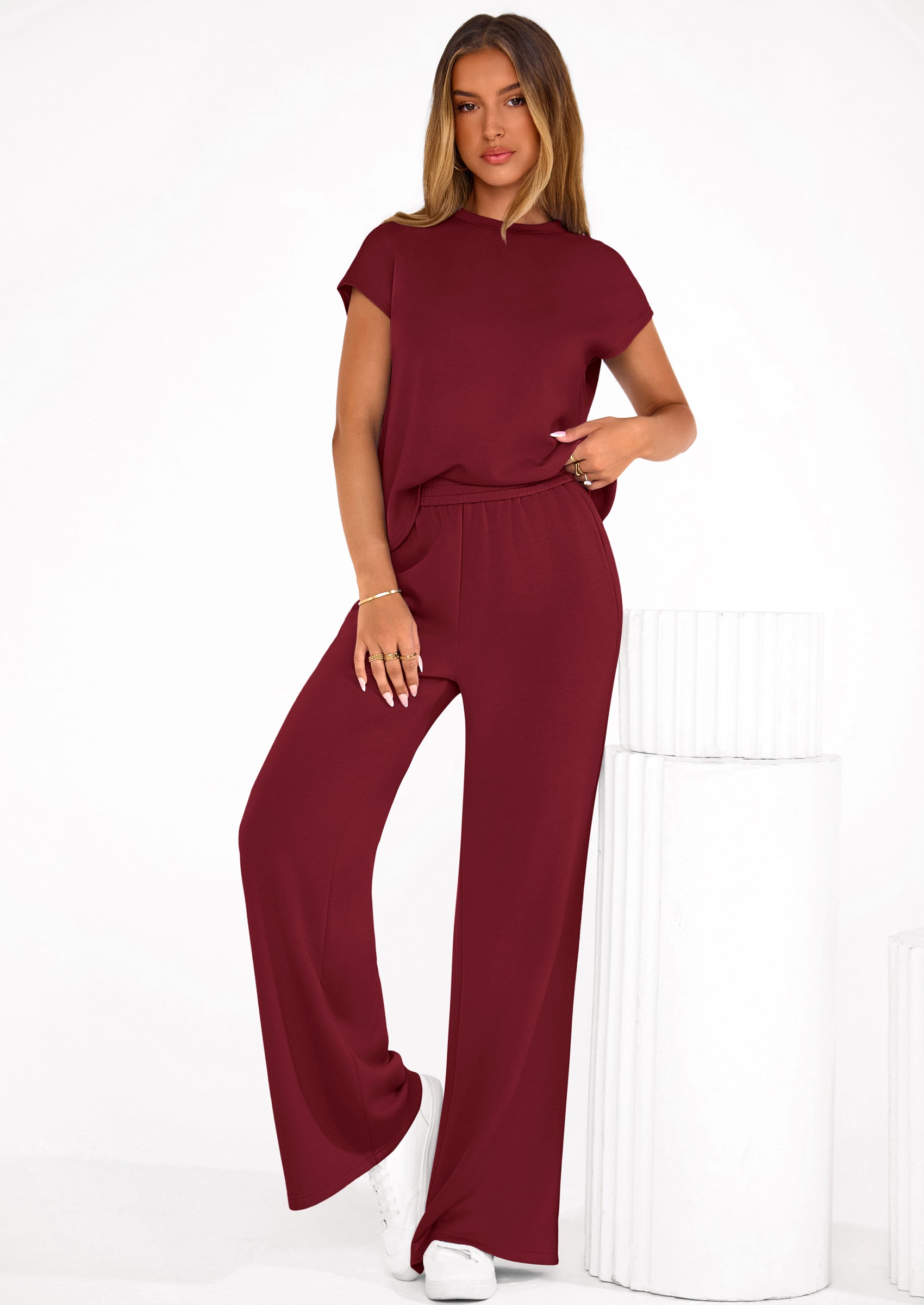 PRETTYGARDEN Womens 2 Piece Outfits Casual Cap Sleeve Lounge Set Summer Tracksuits Matching Sets Beach Fashion Travel Clothes