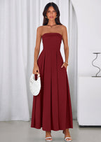 PRETTYGARDEN Cocktail Dresses for Women Summer Formal Elegant Tube Top Strapless Spring Wedding Guest Party Midi Dress