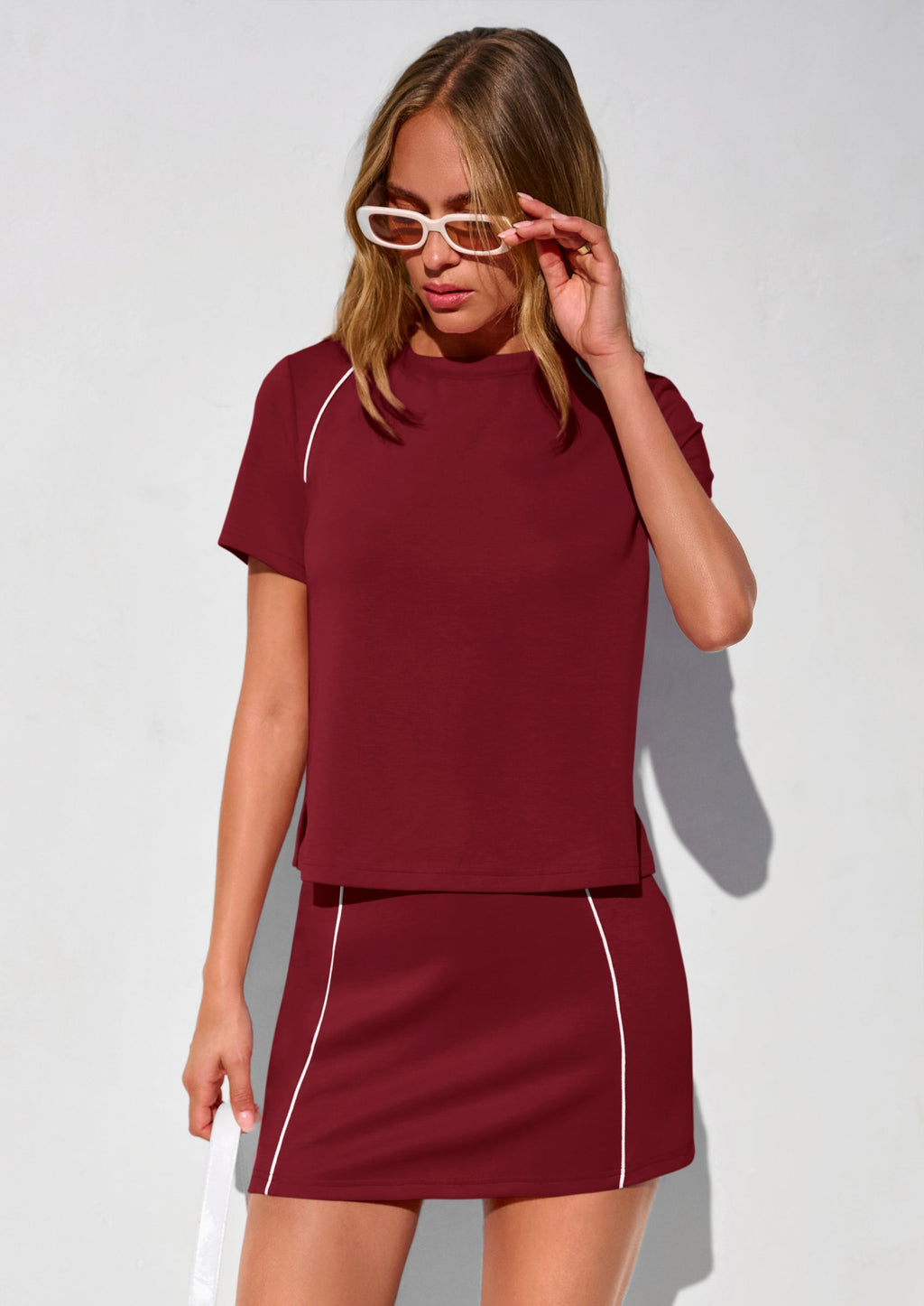 PRETTYGARDEN Women's Summer 2 Piece Skirt Sets Short Sleeve Shirts Tops Skorts Matching Workout Clothes Travel Outfits