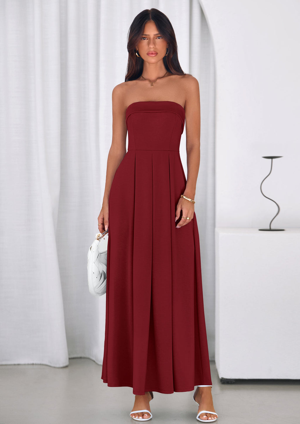 PRETTYGARDEN Cocktail Dresses for Women Summer Formal Elegant Tube Top Strapless Spring Wedding Guest Party Midi Dress