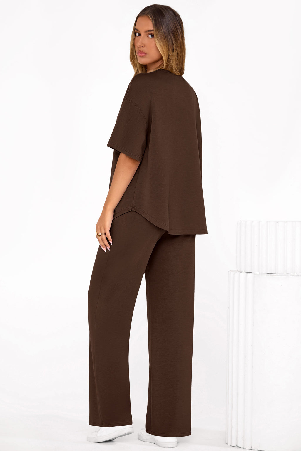 PRETTYGARDEN Women's Summer 2 Piece Lounge Set Short Sleeve Tops Wide Leg Pants Spring Vacation Travel Outfits Clothes