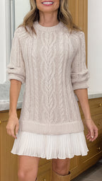 Women Round Neck Sweater Spliced casual Dress
