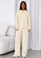PRETTYGARDEN 2 Piece Sets For Women Fall Trendy Long Sleeve Sweatshirt Wide Leg Pants Loungewear Set Matching Sweatsuit