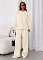 PRETTYGARDEN 2 Piece Sets For Women Fall Trendy Long Sleeve Sweatshirt Wide Leg Pants Loungewear Set Matching Sweatsuit