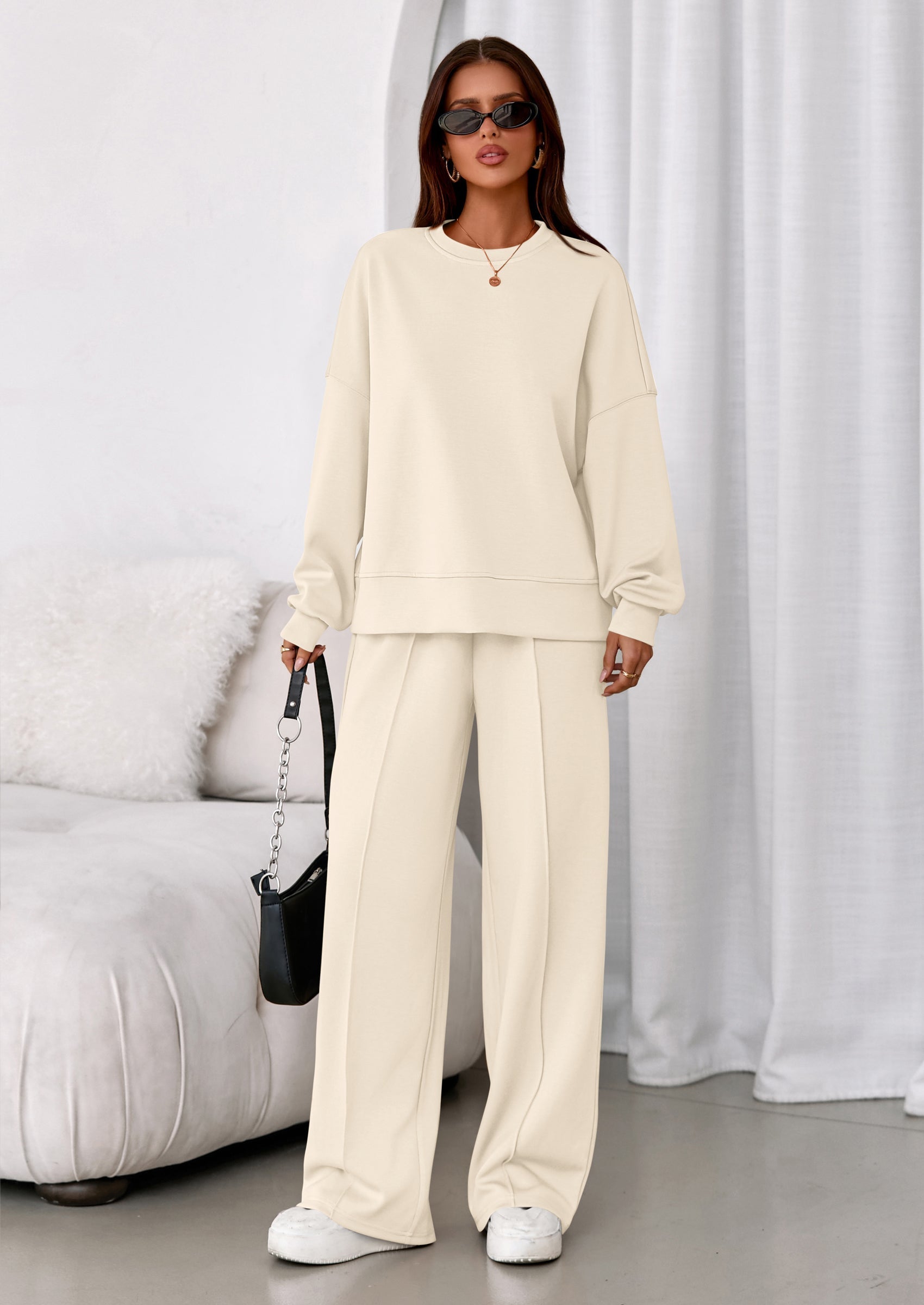 PRETTYGARDEN 2 Piece Sets For Women Fall Trendy Long Sleeve Sweatshirt Wide Leg Pants Loungewear Set Matching Sweatsuit