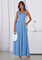 PRETTYGARDEN Womens Summer Dresses Sleeveless Elegant Square Neck Aline Swing Maxi Beach Wedding Guest Dress Pockets