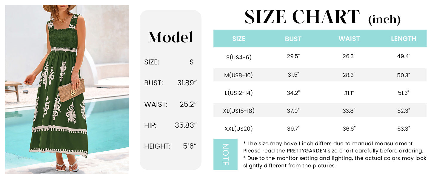 PRETTYGARDEN Womens Summer Boho Maxi Dress Casual Sleeveless Square Neck Floral Aline Smocked Beach Dresses with Pockets