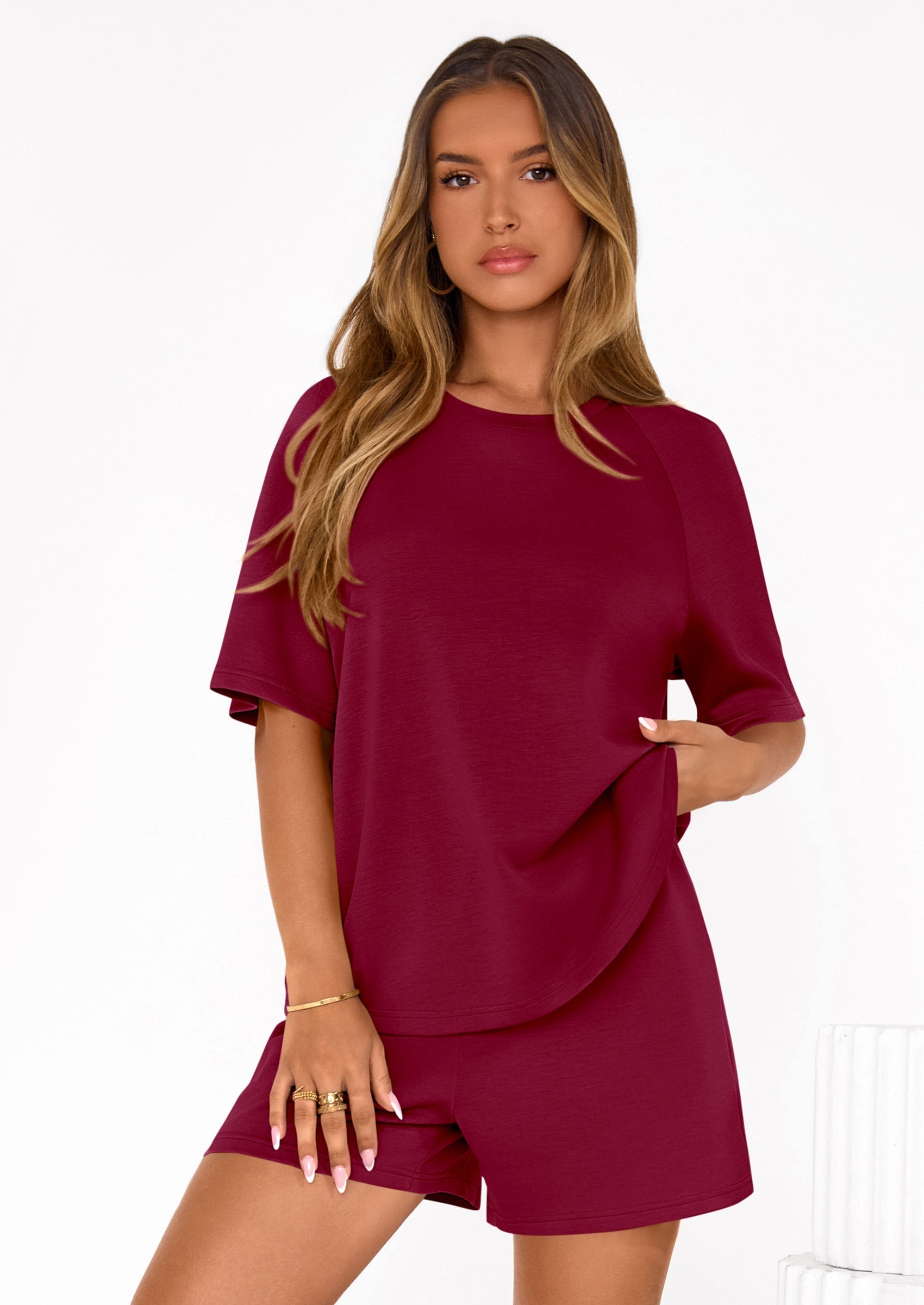 PRETTYGARDEN Women's 2 Piece Lounge Sets Short Sleeve Shirts Casual Tops Shorts Matching Clothing Summer Airport Outfits