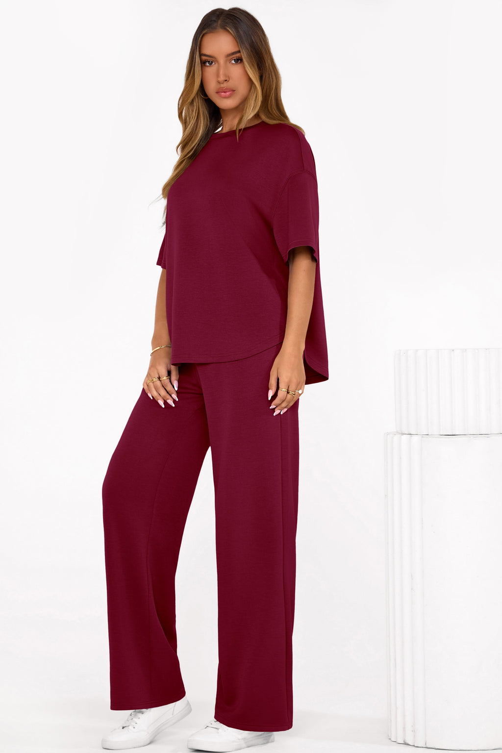 PRETTYGARDEN Women's Summer 2 Piece Lounge Set Short Sleeve Tops Wide Leg Pants Spring Vacation Travel Outfits Clothes