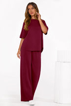 PRETTYGARDEN Women's Summer 2 Piece Lounge Set Short Sleeve Tops Wide Leg Pants Spring Vacation Travel Outfits Clothes