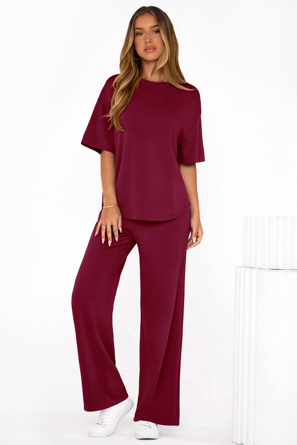 PRETTYGARDEN Women's Summer 2 Piece Lounge Set Short Sleeve Tops Wide Leg Pants Spring Vacation Travel Outfits Clothes