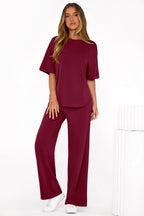 PRETTYGARDEN Women's Summer 2 Piece Lounge Set Short Sleeve Tops Wide Leg Pants Spring Vacation Travel Outfits Clothes