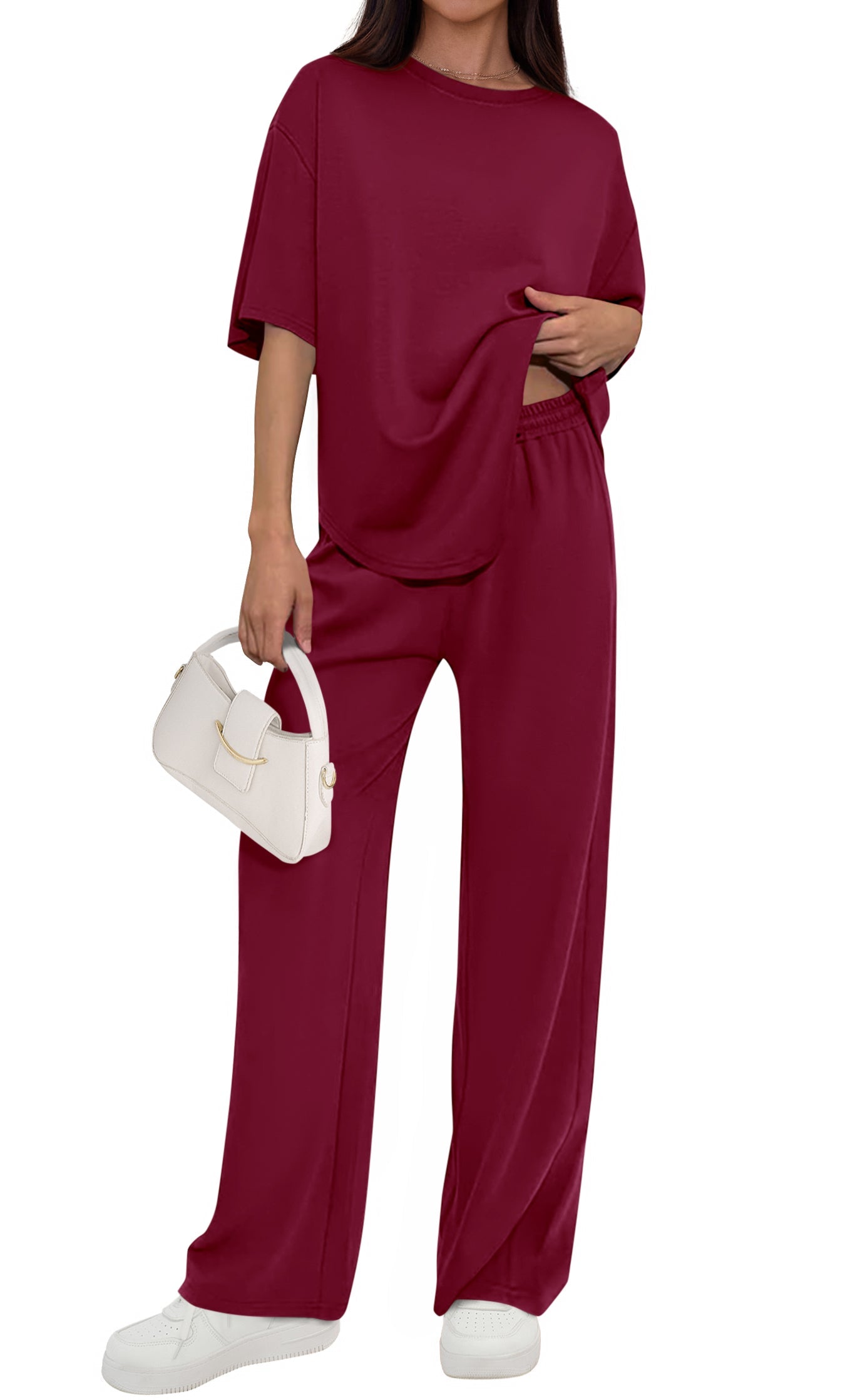 PRETTYGARDEN Women's Summer 2 Piece Lounge Set Short Sleeve Tops Wide Leg Pants Spring Vacation Travel Outfits Clothes