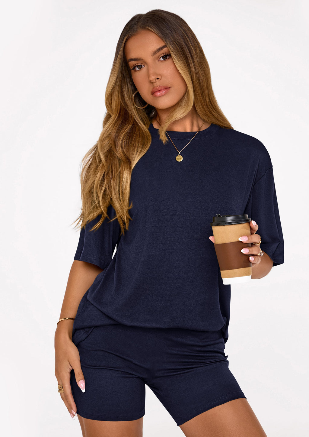 PRETTYGARDEN Women's Two Piece Matching Lounge Sets Summer Casual Tops Short Sleeve Shirts Shorts Travel Airport Outfits