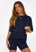 PRETTYGARDEN Women's Two Piece Matching Lounge Sets Summer Casual Tops Short Sleeve Shirts Shorts Travel Airport Outfits