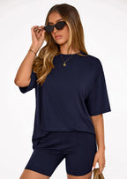 PRETTYGARDEN Women's Two Piece Matching Lounge Sets Summer Casual Tops Short Sleeve Shirts Shorts Travel Airport Outfits