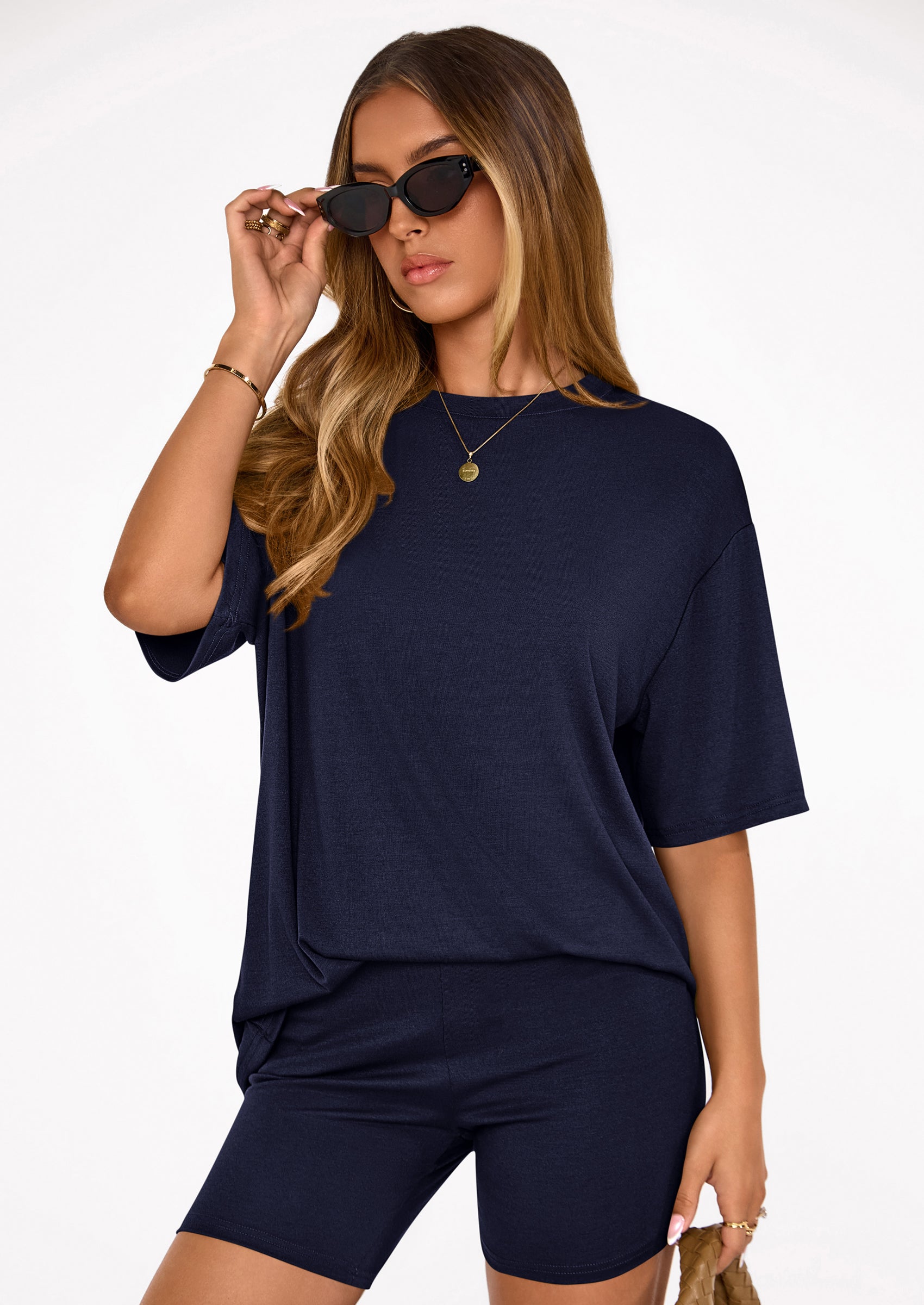 PRETTYGARDEN Women's Two Piece Matching Lounge Sets Summer Casual Tops Short Sleeve Shirts Shorts Travel Airport Outfits