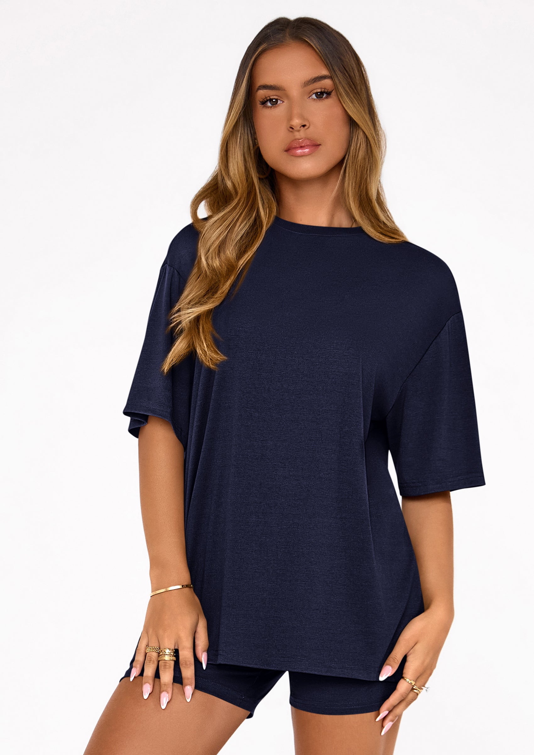PRETTYGARDEN Women's Two Piece Matching Lounge Sets Summer Casual Tops Short Sleeve Shirts Shorts Travel Airport Outfits