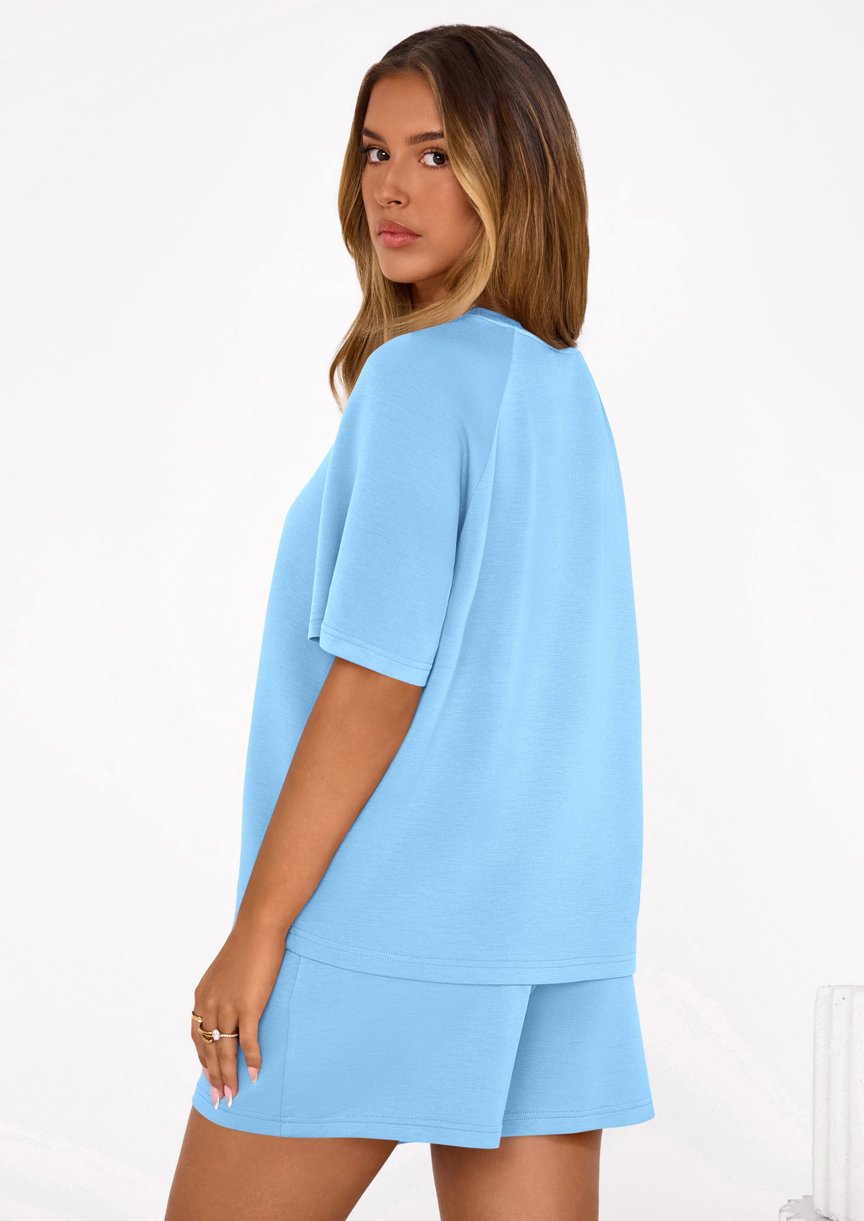 PRETTYGARDEN Women's 2 Piece Lounge Sets Short Sleeve Shirts Casual Tops Shorts Matching Clothing Summer Airport Outfits