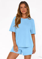 PRETTYGARDEN Women's 2 Piece Lounge Sets Short Sleeve Shirts Casual Tops Shorts Matching Clothing Summer Airport Outfits