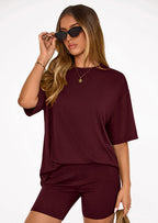 PRETTYGARDEN Women's Two Piece Matching Lounge Sets Summer Casual Tops Short Sleeve Shirts Shorts Travel Airport Outfits