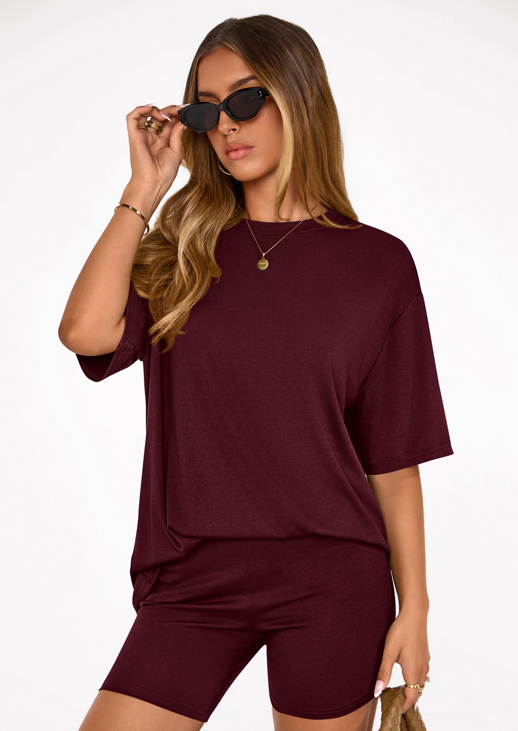 PRETTYGARDEN Women's Two Piece Matching Lounge Sets Summer Casual Tops Short Sleeve Shirts Shorts Travel Airport Outfits