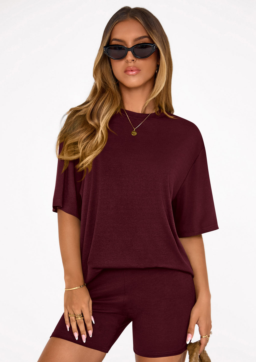 PRETTYGARDEN Women's Two Piece Matching Lounge Sets Summer Casual Tops Short Sleeve Shirts Shorts Travel Airport Outfits