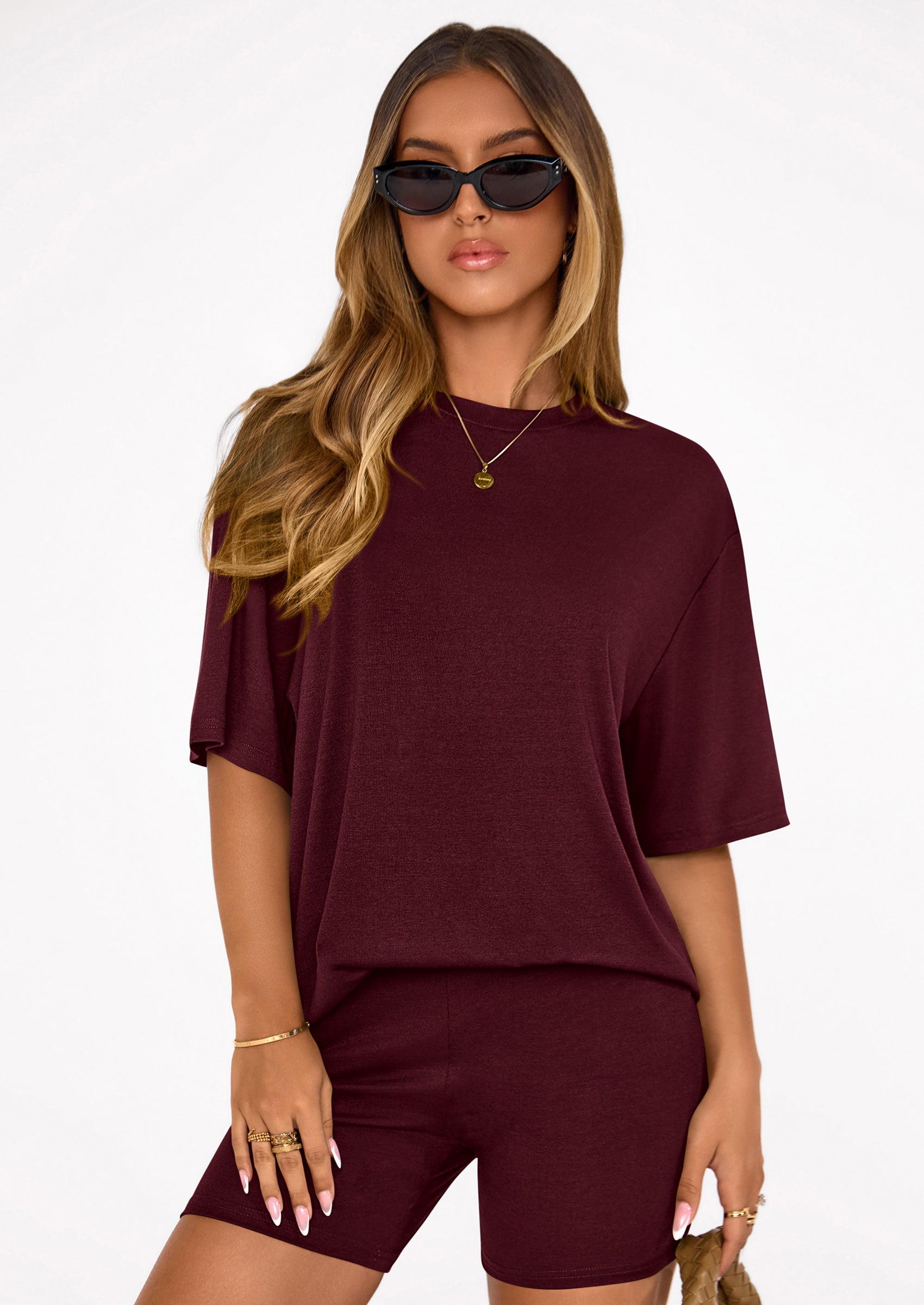 PRETTYGARDEN Women's Two Piece Matching Lounge Sets Summer Casual Tops Short Sleeve Shirts Shorts Travel Airport Outfits