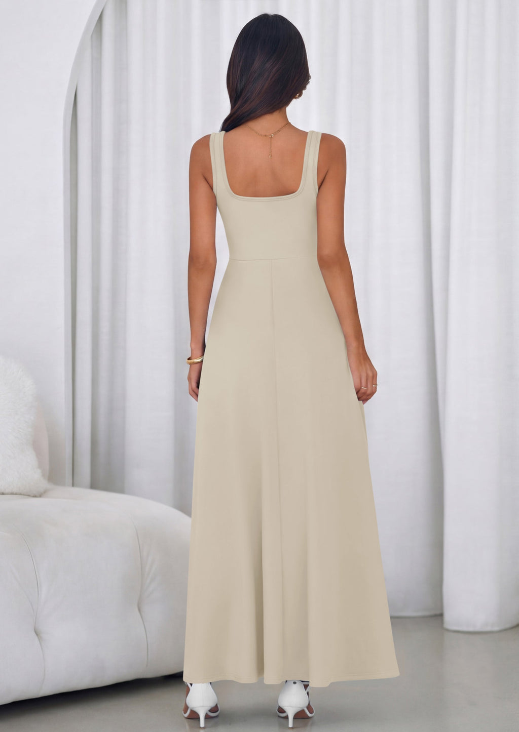 PRETTYGARDEN Womens Summer Dresses Sleeveless Elegant Square Neck Aline Swing Maxi Beach Wedding Guest Dress Pockets