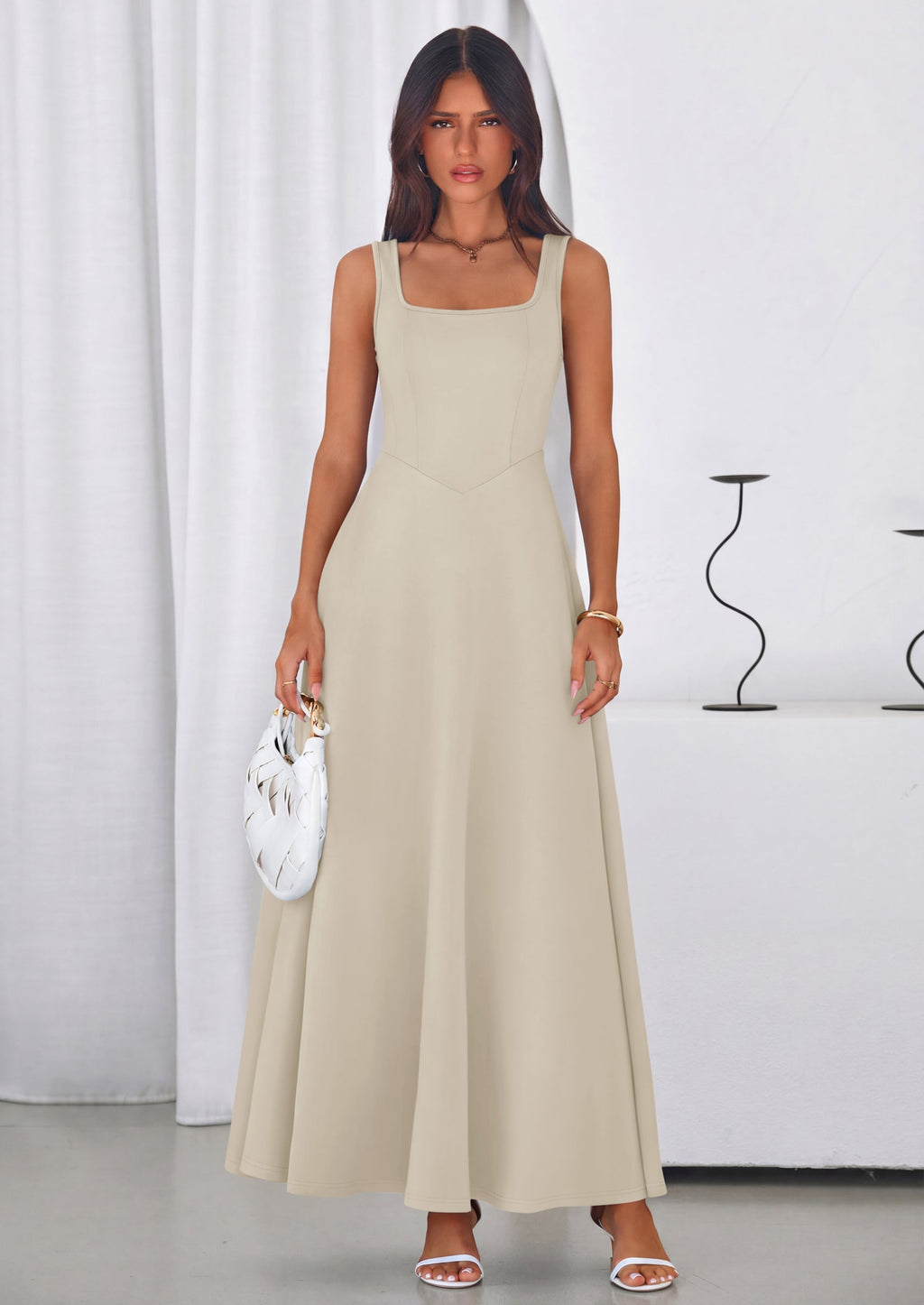PRETTYGARDEN Womens Summer Dresses Sleeveless Elegant Square Neck Aline Swing Maxi Beach Wedding Guest Dress Pockets