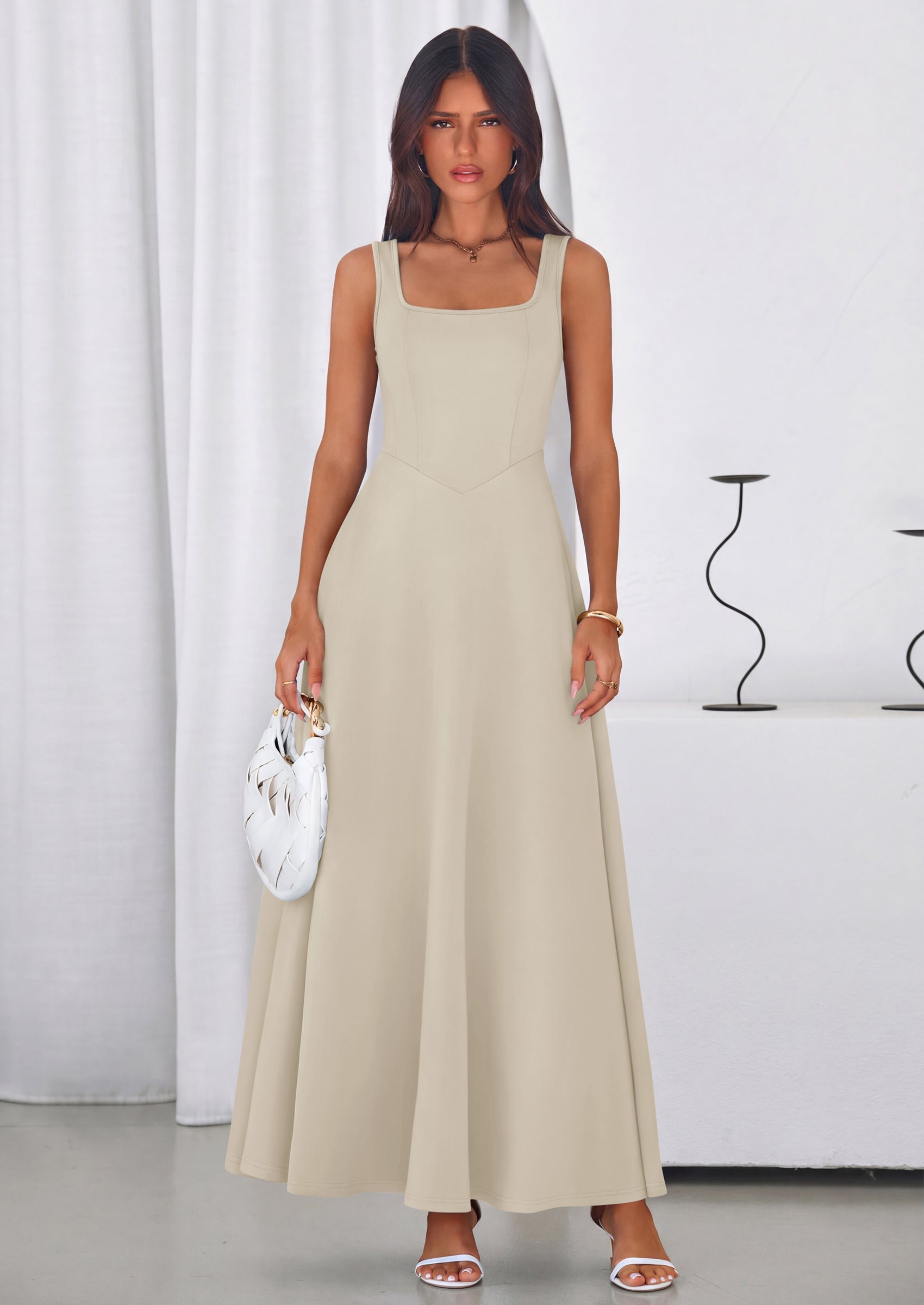 PRETTYGARDEN Womens Summer Dresses Sleeveless Elegant Square Neck Aline Swing Maxi Beach Wedding Guest Dress Pockets