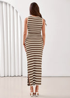 PRETTYGARDEN Sundresses for Women Summer Striped Knit Side Slit Spring Fashion Bodycon Maxi Dress Beach Vacation Clothes