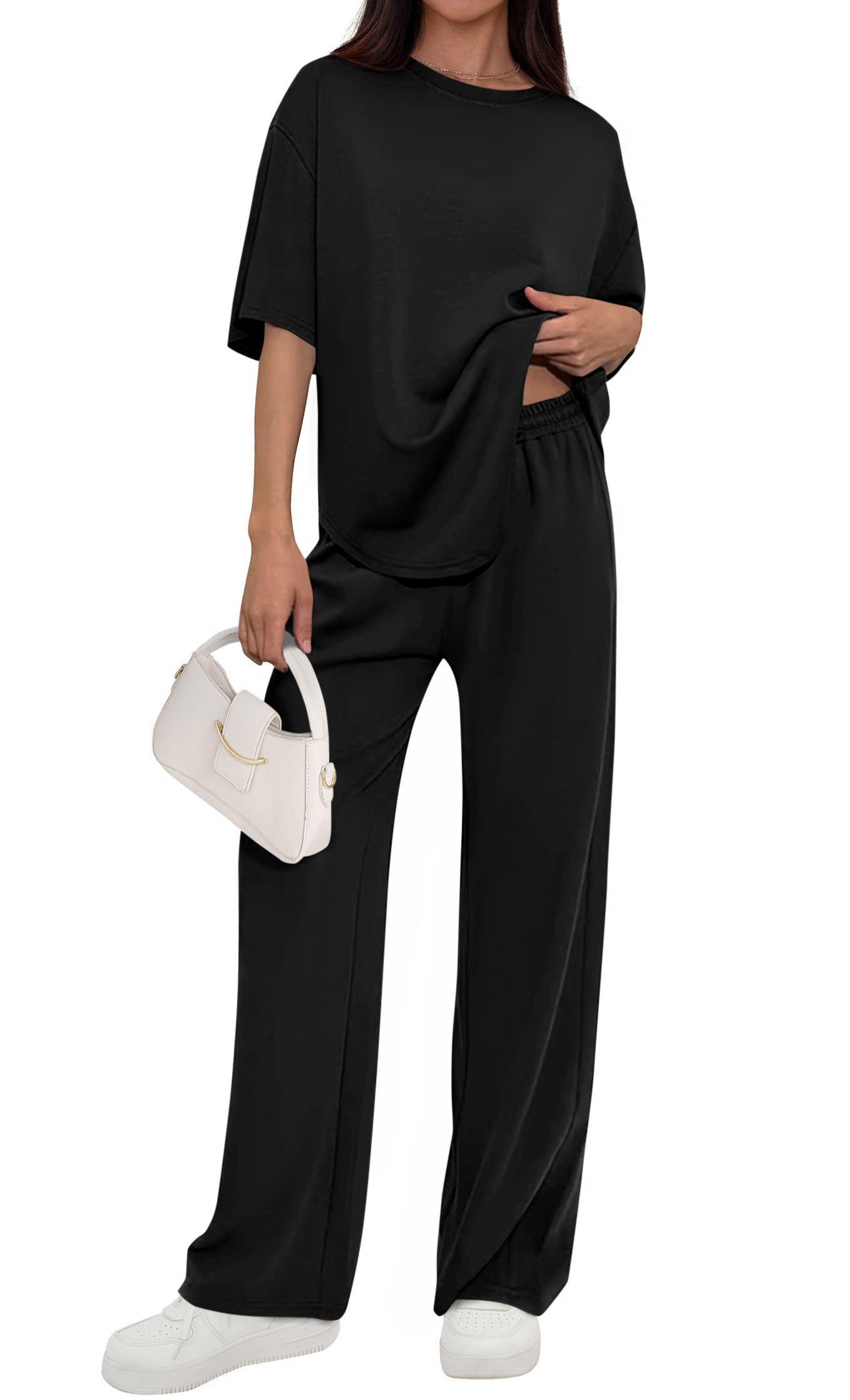 PRETTYGARDEN Women's Summer 2 Piece Lounge Set Short Sleeve Tops Wide Leg Pants Spring Vacation Travel Outfits Clothes
