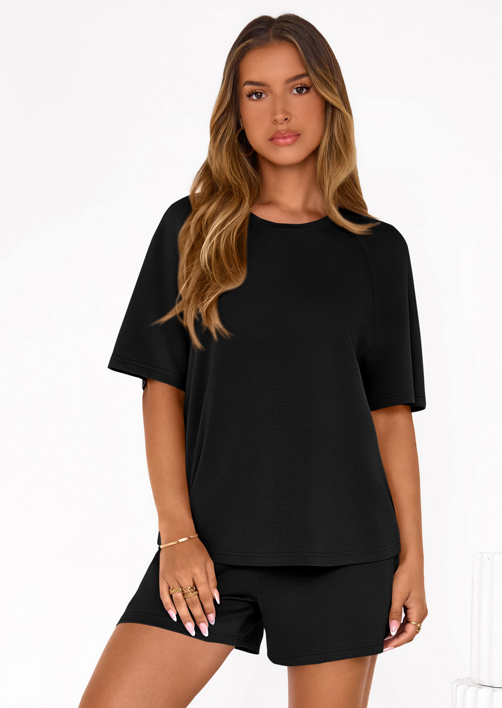 PRETTYGARDEN Women's 2 Piece Lounge Sets Short Sleeve Shirts Casual Tops Shorts Matching Clothing Summer Airport Outfits