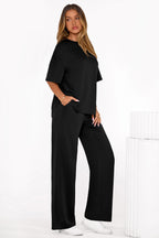 PRETTYGARDEN Women's Summer 2 Piece Lounge Set Short Sleeve Tops Wide Leg Pants Spring Vacation Travel Outfits Clothes