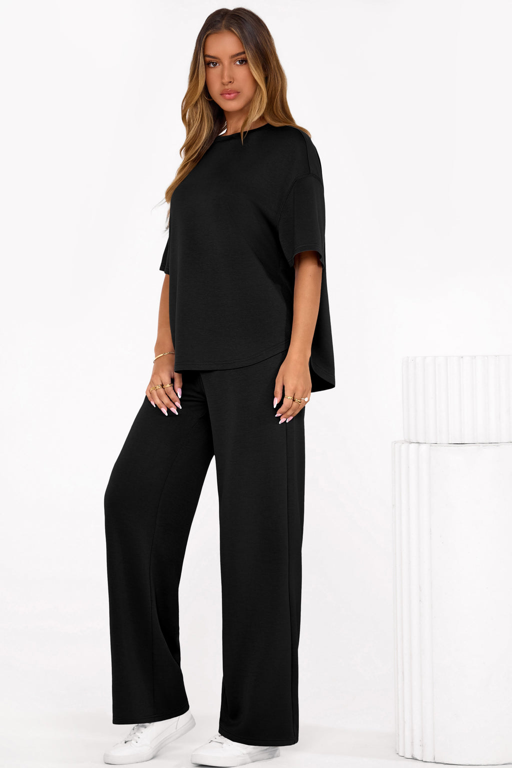 PRETTYGARDEN Women's Summer 2 Piece Lounge Set Short Sleeve Tops Wide Leg Pants Spring Vacation Travel Outfits Clothes