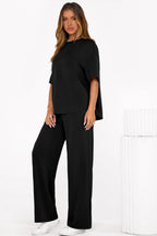 PRETTYGARDEN Women's Summer 2 Piece Lounge Set Short Sleeve Tops Wide Leg Pants Spring Vacation Travel Outfits Clothes
