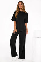 PRETTYGARDEN Women's Summer 2 Piece Lounge Set Short Sleeve Tops Wide Leg Pants Spring Vacation Travel Outfits Clothes