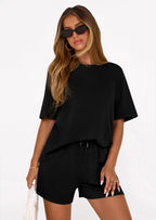 PRETTYGARDEN Women's 2 Piece Lounge Sets Short Sleeve Shirts Casual Tops Shorts Matching Clothing Summer Airport Outfits